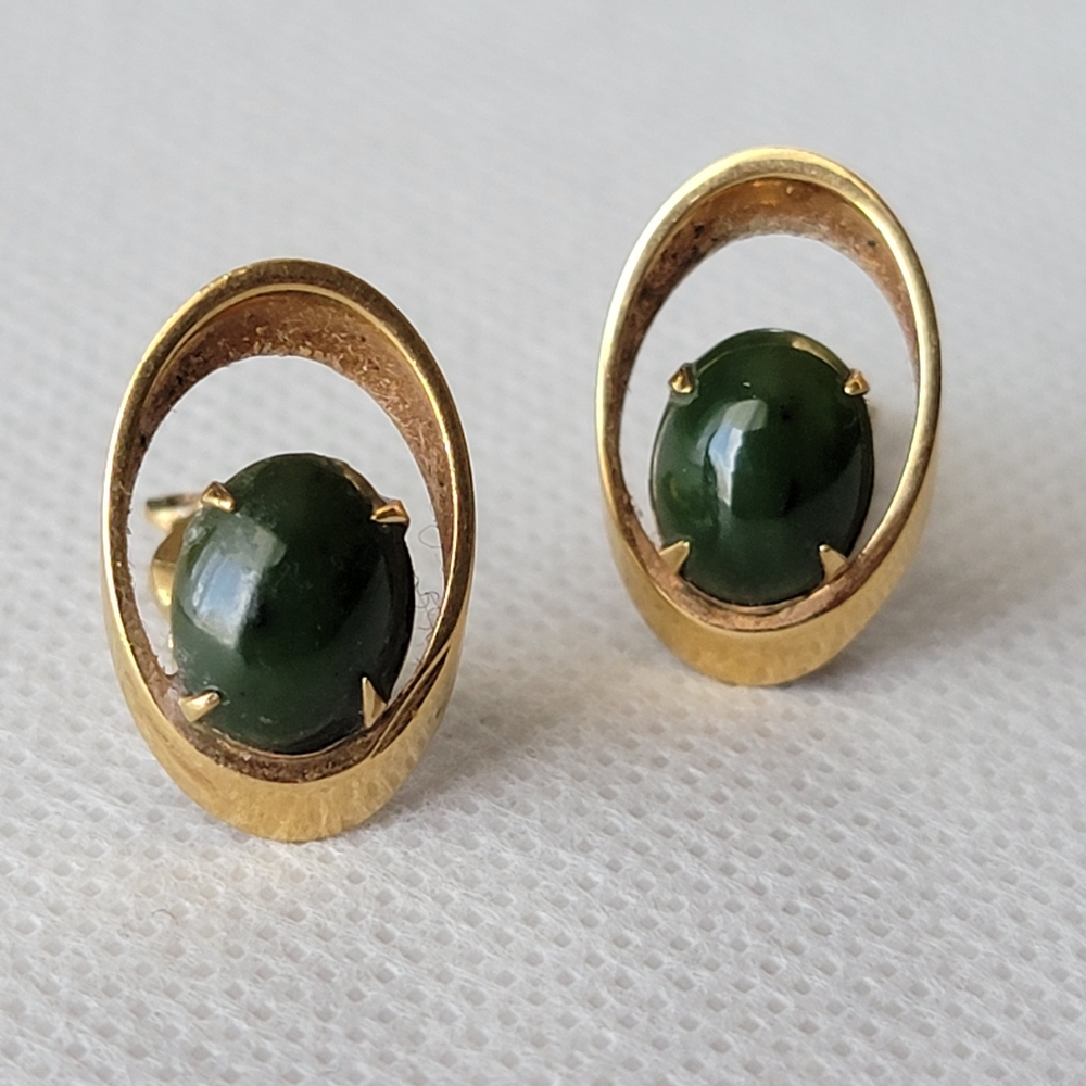 Vintage Karatclad by Bell Jade Earrings 22k HGE Clip On Earrings